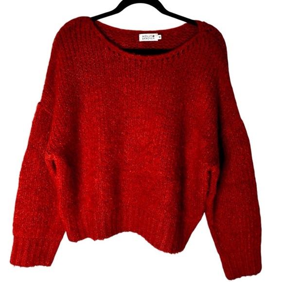 Molly Bracken Women's Chunky Knit Oversized Red Sweater-Medium - Picture 2 of 10